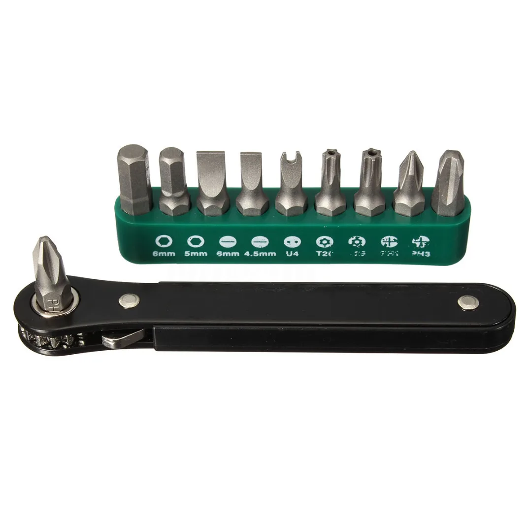 DWZ 10 in 1 Mini Right Angle Offset Hand Ratchet Screwdriver Ratchet Driver Tool Set