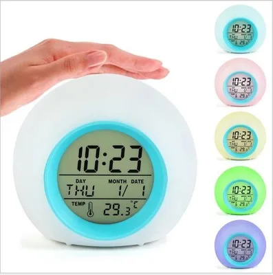 Цифровой светодиодный Будильник TITIROBA, 7 цветов, новая мода, белый-круглый повтор, настольные часы, цифровой музыкальный будильник - Цвет: Белый