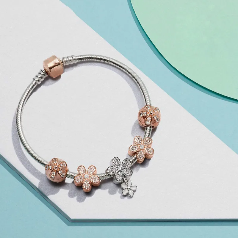 

DERMSPE S925 Silver Dazzling Daisy Charm Set Bracelet Fit DIY Original Jewelry 925 Sterling Woman Bracelets Birthday Gift