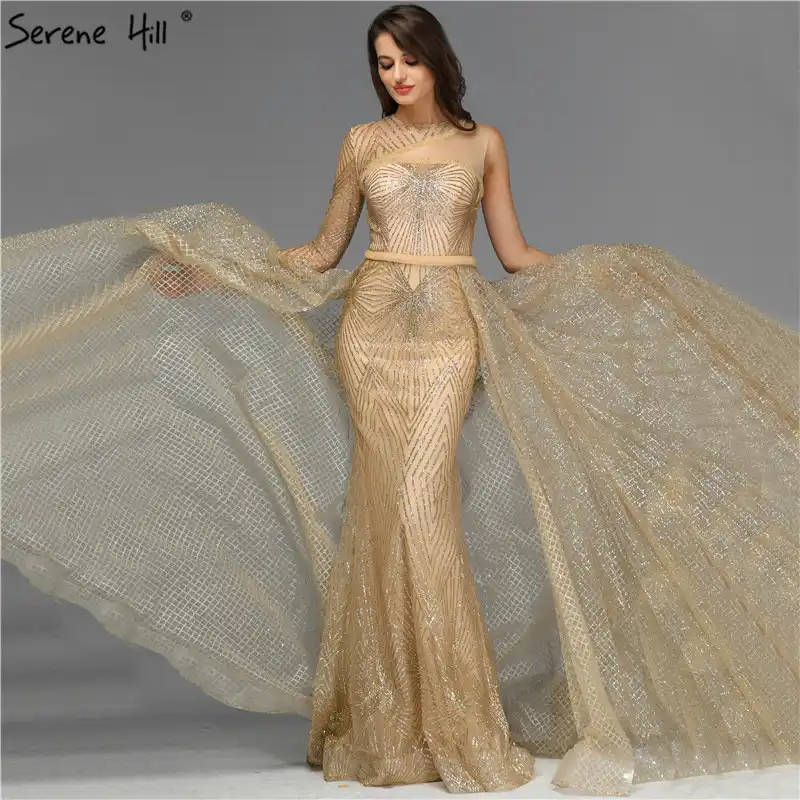 gold one shoulder gown
