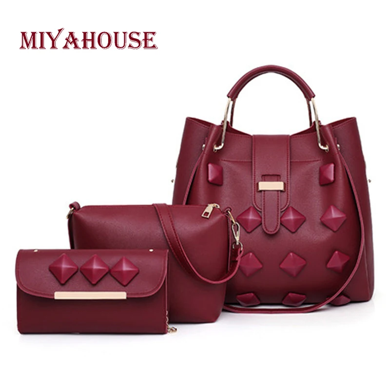 

Miyahouse 3pcs/set Handbags Women New Fashion Bucket Bag High Quality Female Messenger Bag Candy Color Girls Composite Bags