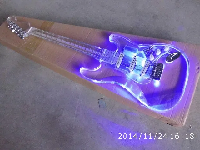 Cheap HOT SELLING HIGH QUALITY FREE SHIPPING natural color chrome hardware st plexiglass body and neck electric guitar F-1354