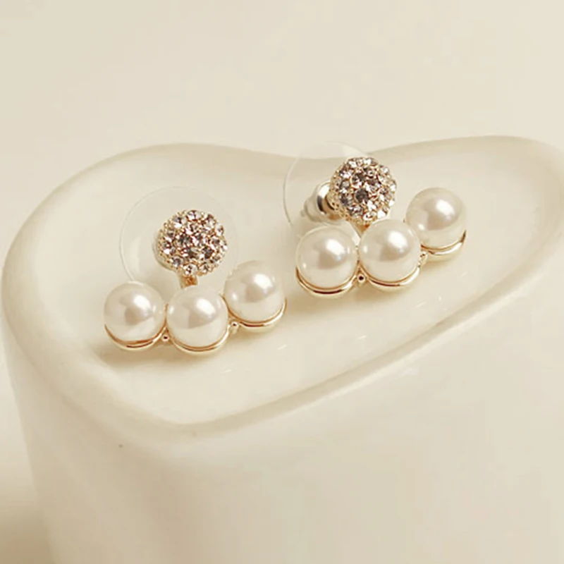 Fashion Earrings 2018 Rhinestone Three Imitation Pearl Earrings Geometric Earrings For Women Jewelry Accessories Gift
