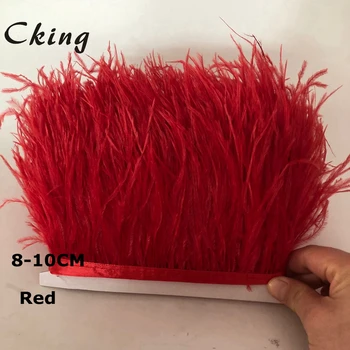 

Cking 10 meters Red Dyed real Ostrich Feather Plumes Fringe trim 8-10cm Feather Boa Stripe for Party Clothing Accessories craft