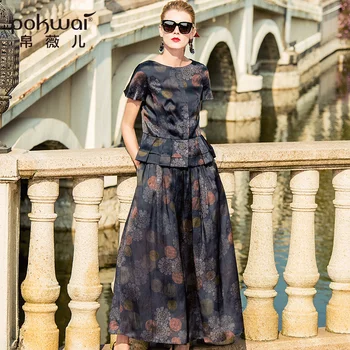 

POKWAI Casual Floral Silk Blouse Shirt Women Fashion New Arrival High Quality Short Sleeve O-Neck Spliced Tops