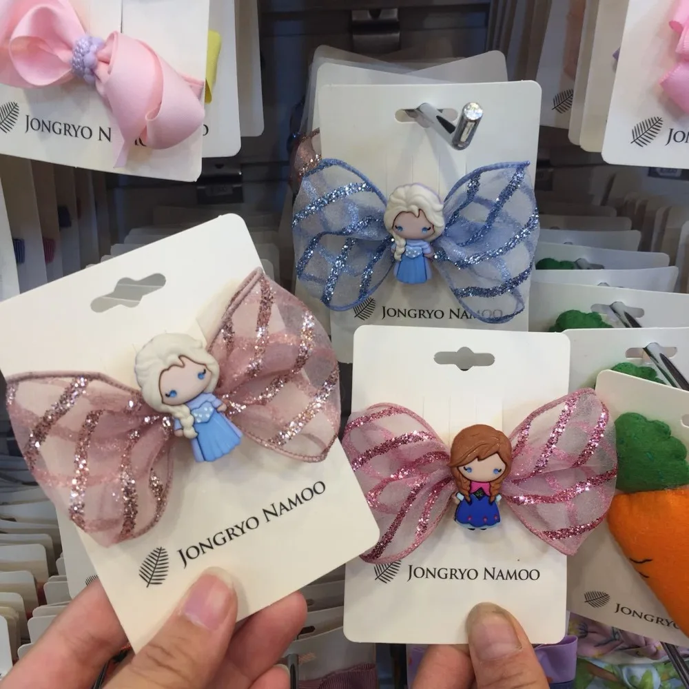 

Cute Princess Elsa Children Hairpins bowknot Hair Clips Accessories Safety Barrettes BB Clip Hairgrip for Kids Little Girls Gift
