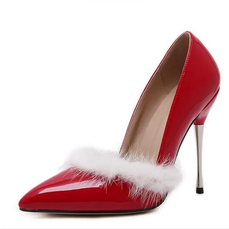 Spring New Women Shoes Luxury Real Rabbit Fur Shallow Mouth Pointed