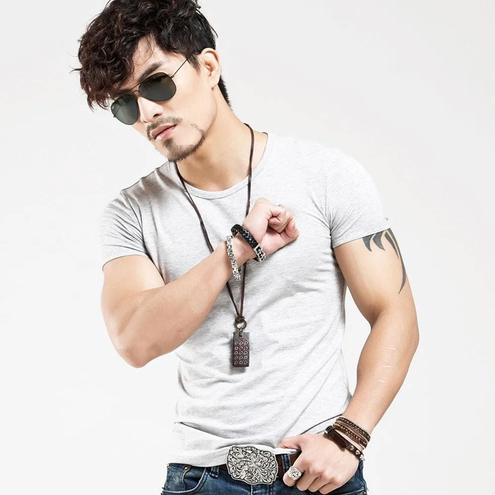 

Vogue 2019 Korean-Style O-neck T-shirt Summer Top Slim Fit Solid Color Men's Bottoming Tee Shirts Casual Men Short Sleeve Tshirt