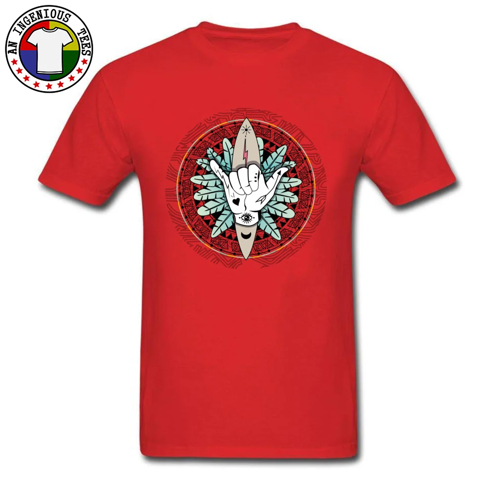 Tops & Tees Hang loose boho surfer art Thanksgiving Day 100% Cotton Crew Neck Men's Top T-shirts Printing Tee-Shirt Special Hang loose boho surfer art red