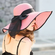 Women Sun Visor Hat Summer Sun Hats Female large Brim Straw Sun Hat Folding Beach Girls Floppy Bowknot Foldable Wide Brim Cap curly brim pompon bowknot embellished pillbox hat