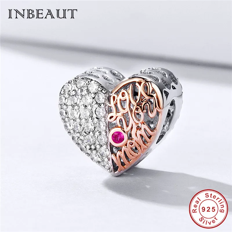 INBEAUT 100% настоящий 925 пробы серебро любовь сердце матери бусы подходит для