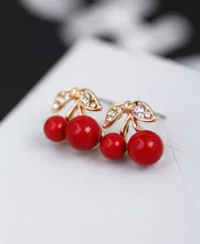 Korean schmuck Hypoallergen Rote kirsche ohrringe kristall kirsche stud ohrringe