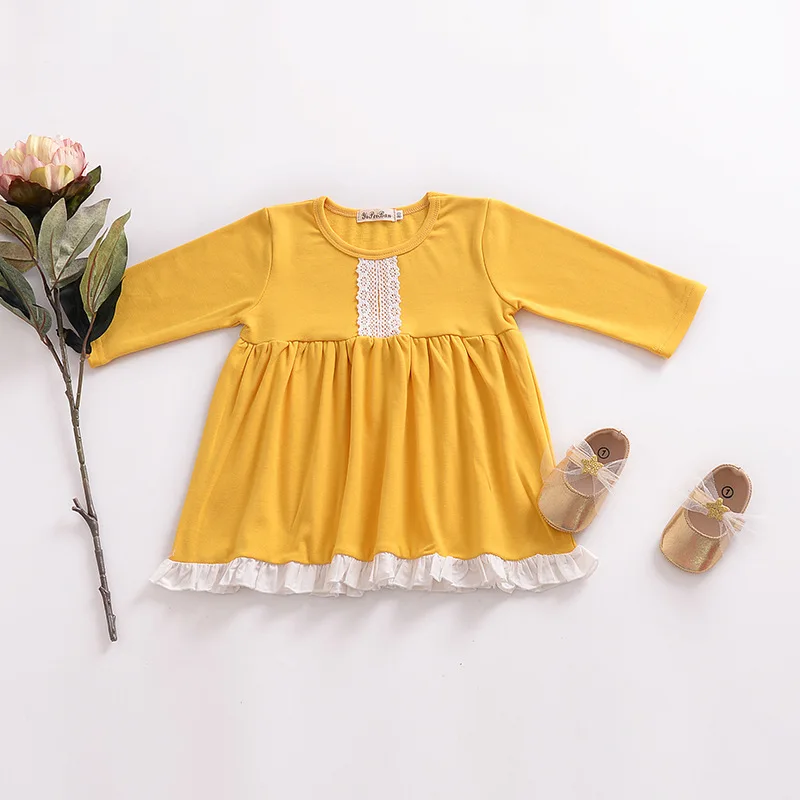 Mother nest 2018 Baby Long Sleeves Yellow Girls Dress Autumn Children Clothing Lace Cotton Toddler Dresses For Party Birthdays (9)