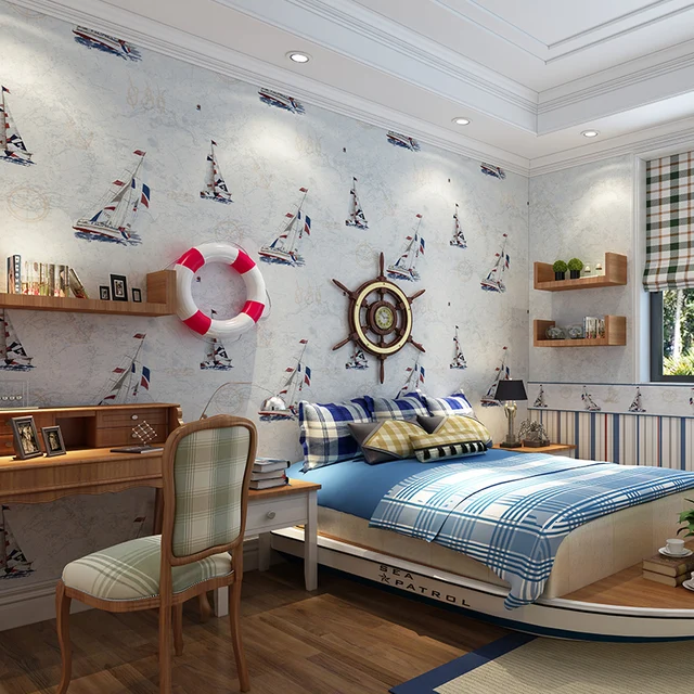 mediterranean sailboat kids room wallpaper wall paper roll for kids boy bedding room papel de