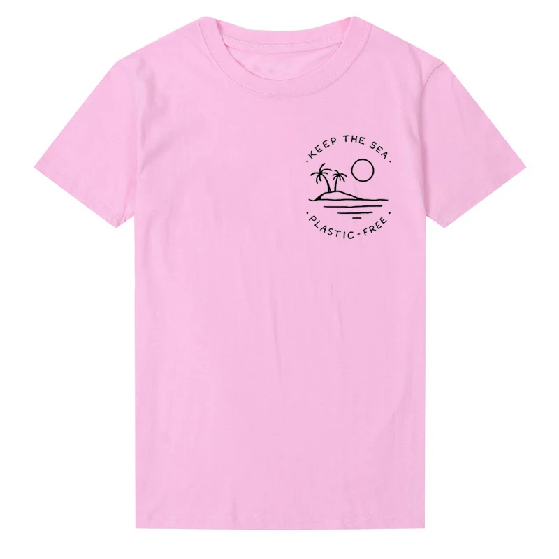 Keep The Sea Plastic Free Pocket Print Women Graphic Tee Shirt Causal Cotton T-shirts Oversized Top Save The Bee Tee Drop Ship3