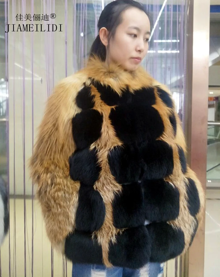

2019 new real fox fur full leather jacket short collar collar fashion red fox jacket warm lady fur coat