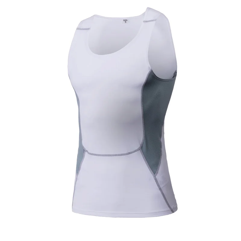 

2018 Summer Gym Tank Top Running Tights Men Bodybuilding Sleeveless Shirt Sports Muscle Fitness Compression White Running Vests