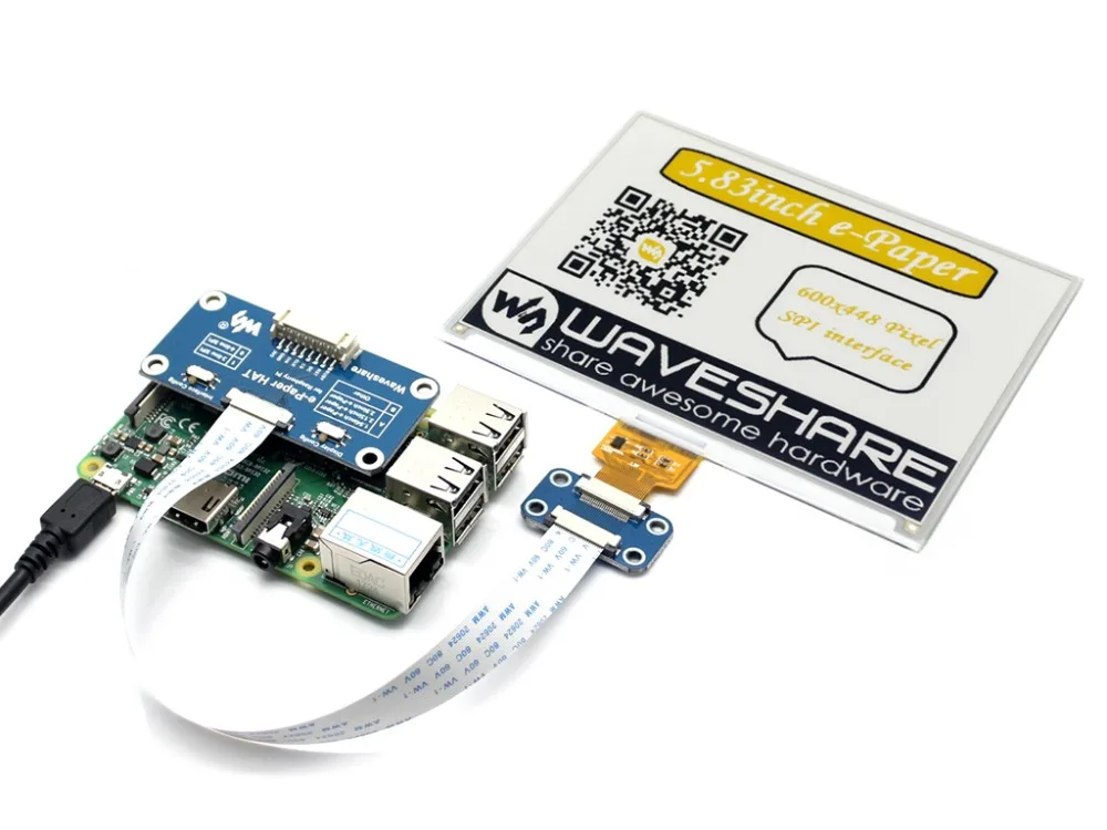 Waveshare 600x448 5 83 дюймов E Ink дисплей шляпа для Raspberry Pi желтый/черный/белый три цвета SPI