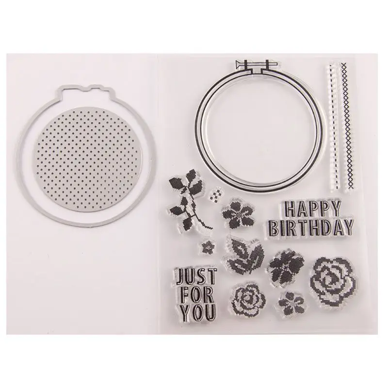 

Happy Birthday Flower Seal Stamp With Cutting Dies Stencil Set DIY Scrapbooking Embossing Photo Album Decorative Paper Card Craf