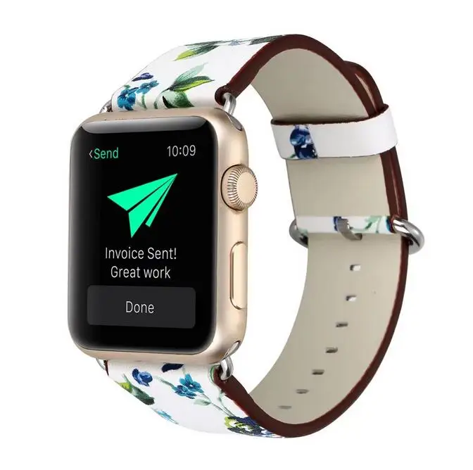 Отличная кожаная Петля с цветочным узором для iwatch 5 4 3 2 1 ремешок для Apple Watch 38 мм 42 мм 40 мм 44 мм