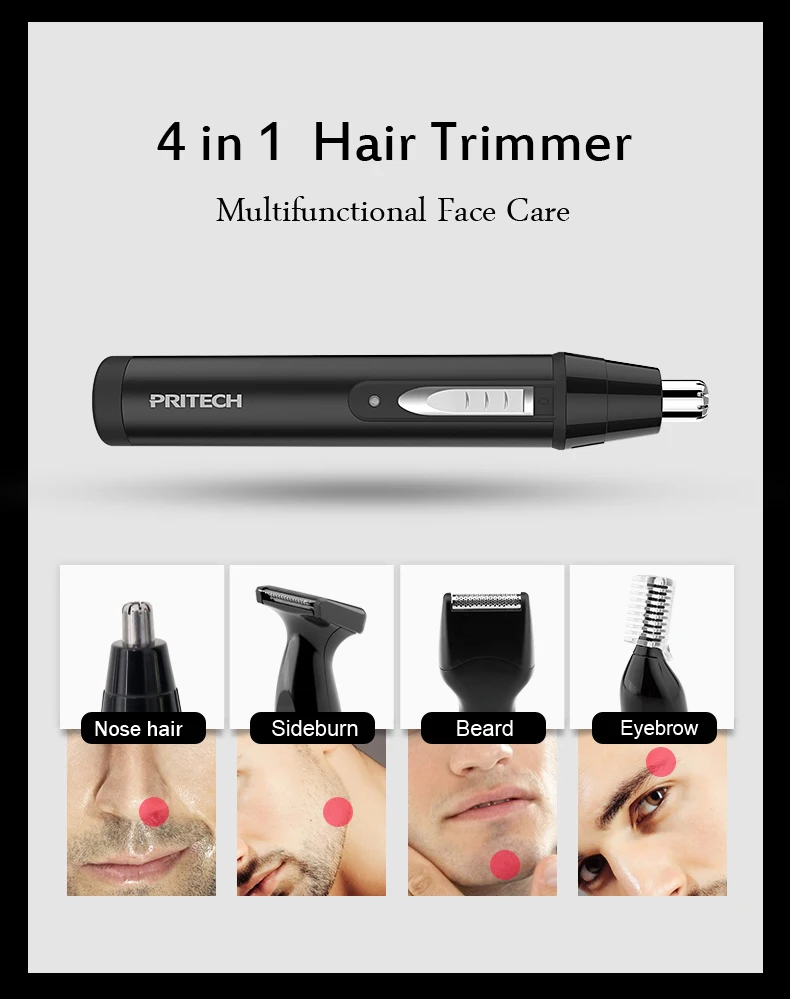 PRITECH 4 в 1 триммер для волос в носу для мужчин профессиональный триммер для бровей электрический триммер для ушей переносной уход за лицом электрическая бритва