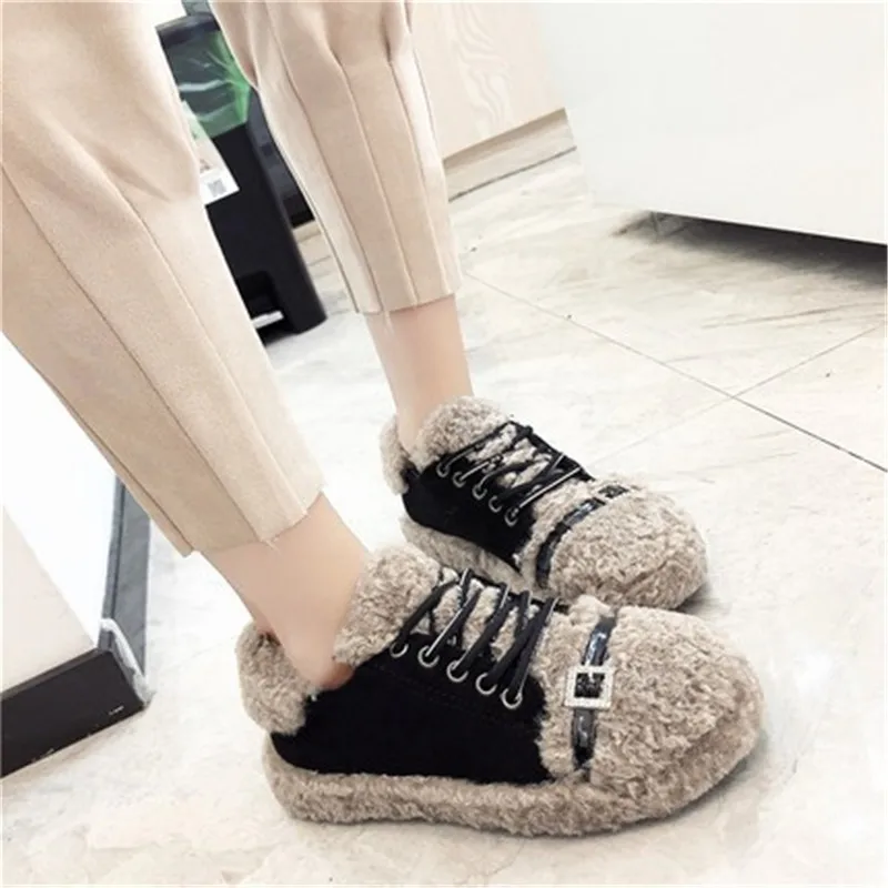 

Net red fur shoes female 2018 winter new wild students flat bottom plus velvet warm cotton shoes women shoes