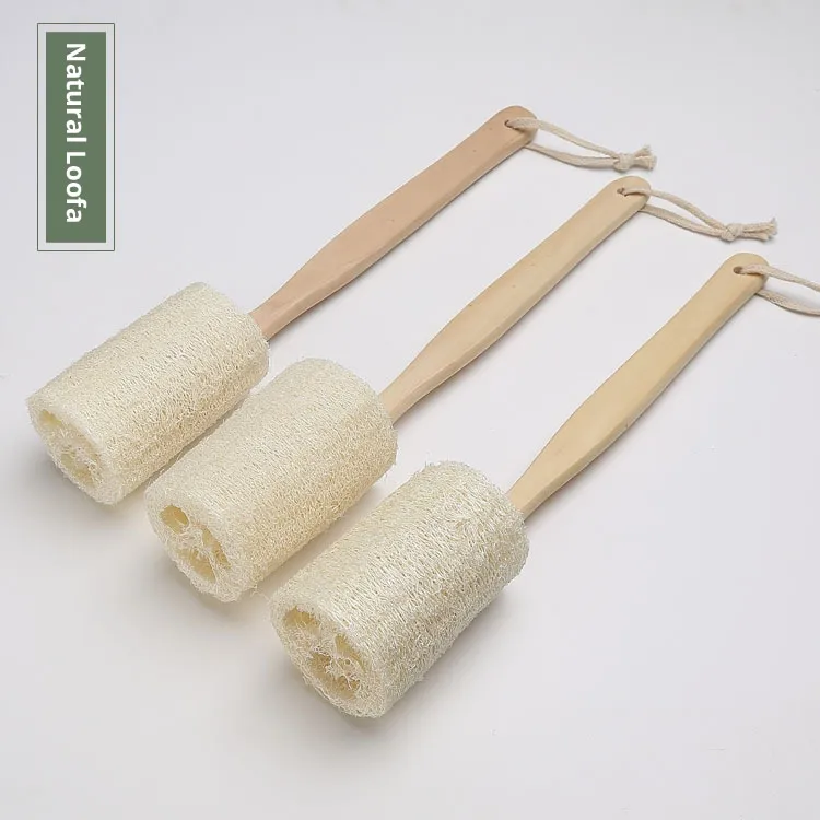 Natural Loofah Back Scrubber Brush Long Wooden Handle Message Bath
