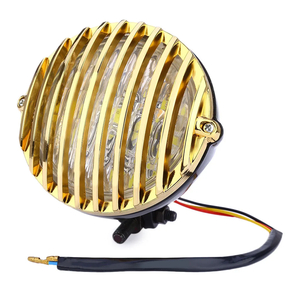 

Universal 1pc Metal Motorcycle Head Light H4 Bulb Retro Scalloped Electroplate Front Headlight for Cafe Racer Chopper Bobber