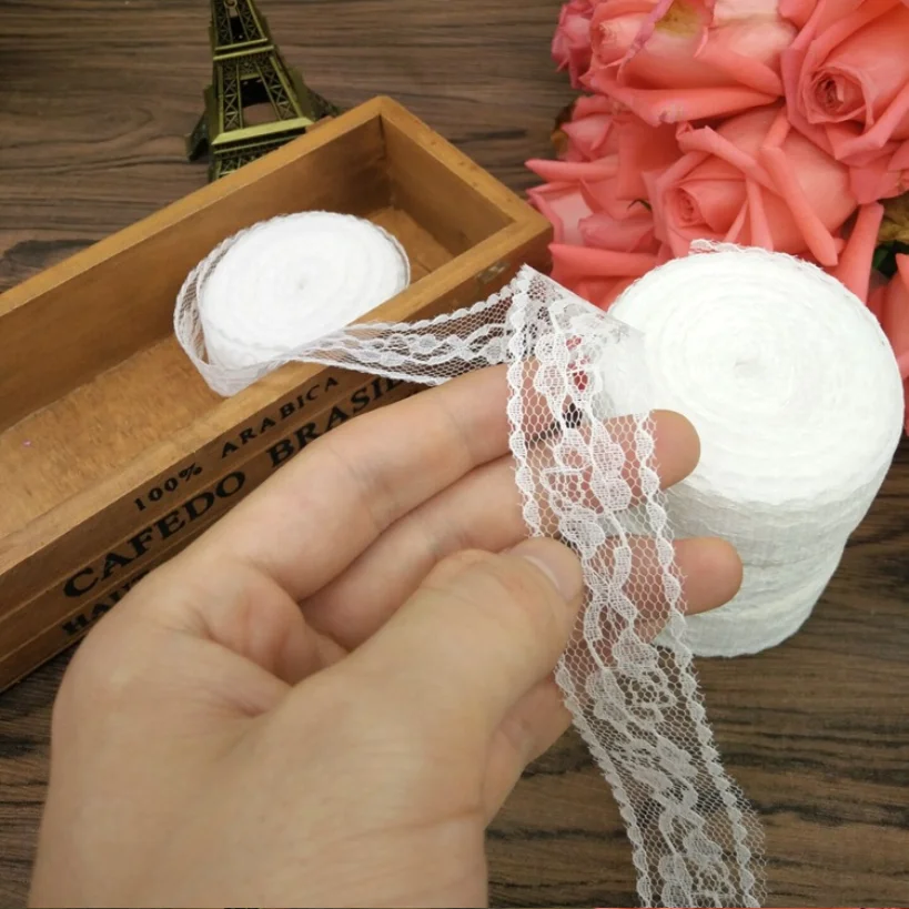 

10m*2.5cm Beautiful White Lace Ribbon Tape DIY Embroidered Sewing Decoration African Lace Fabric