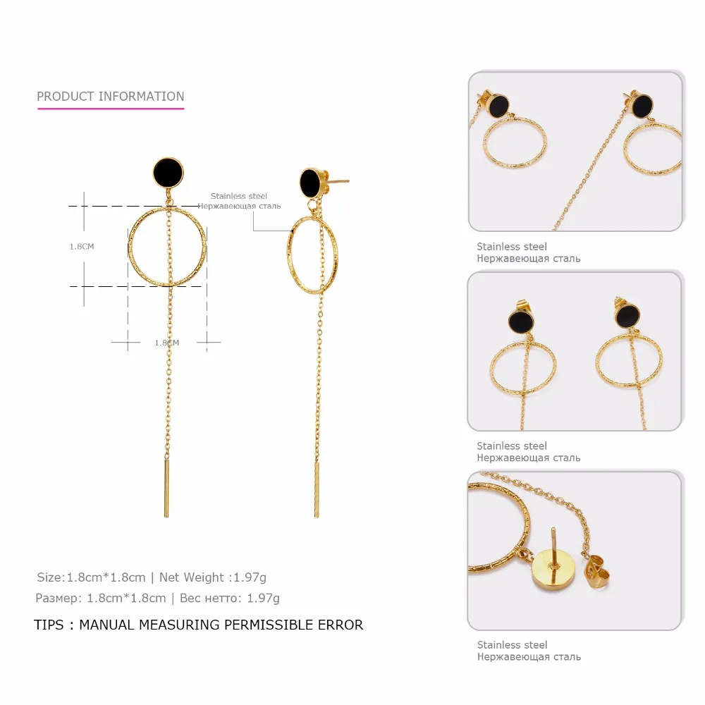 eManco Women Drop Earring Jewelry Rose Gold Color Satinless Steel Trendy Earrings Black Simple Round Circle Wedding Jewelry