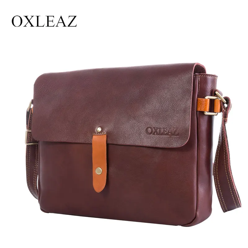 

OXLEAZ Genuine Cow Leather Crossbody Bags Students Satchels Vintage Brand Mens Messenger Bags Man Bag Shoulder Bag for Men