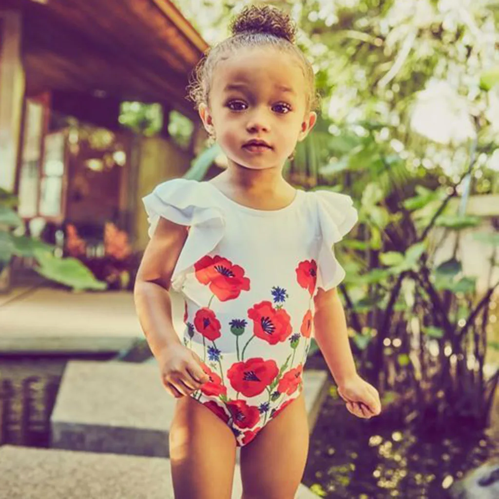 

2019 Summer Ruffle Floral Print Girls One Piece Swimsuit Children Backless Swimwear Toddler Kids Swim Suit Maillot De Bain Femme