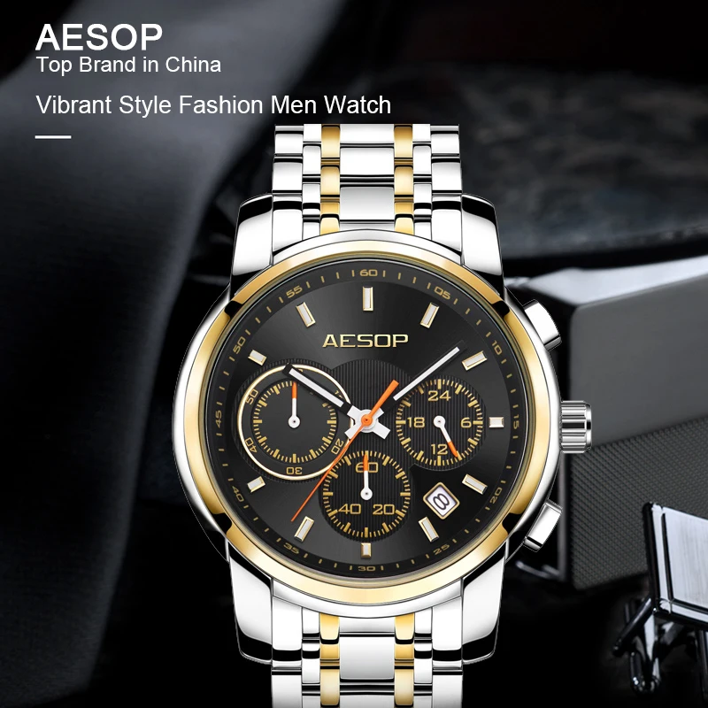 AESOP мужские модные часы, мужские кварцевые наручные часы, мужские часы, водонепроницаемые наручные часы из нержавеющей стали, Relogio Masculino