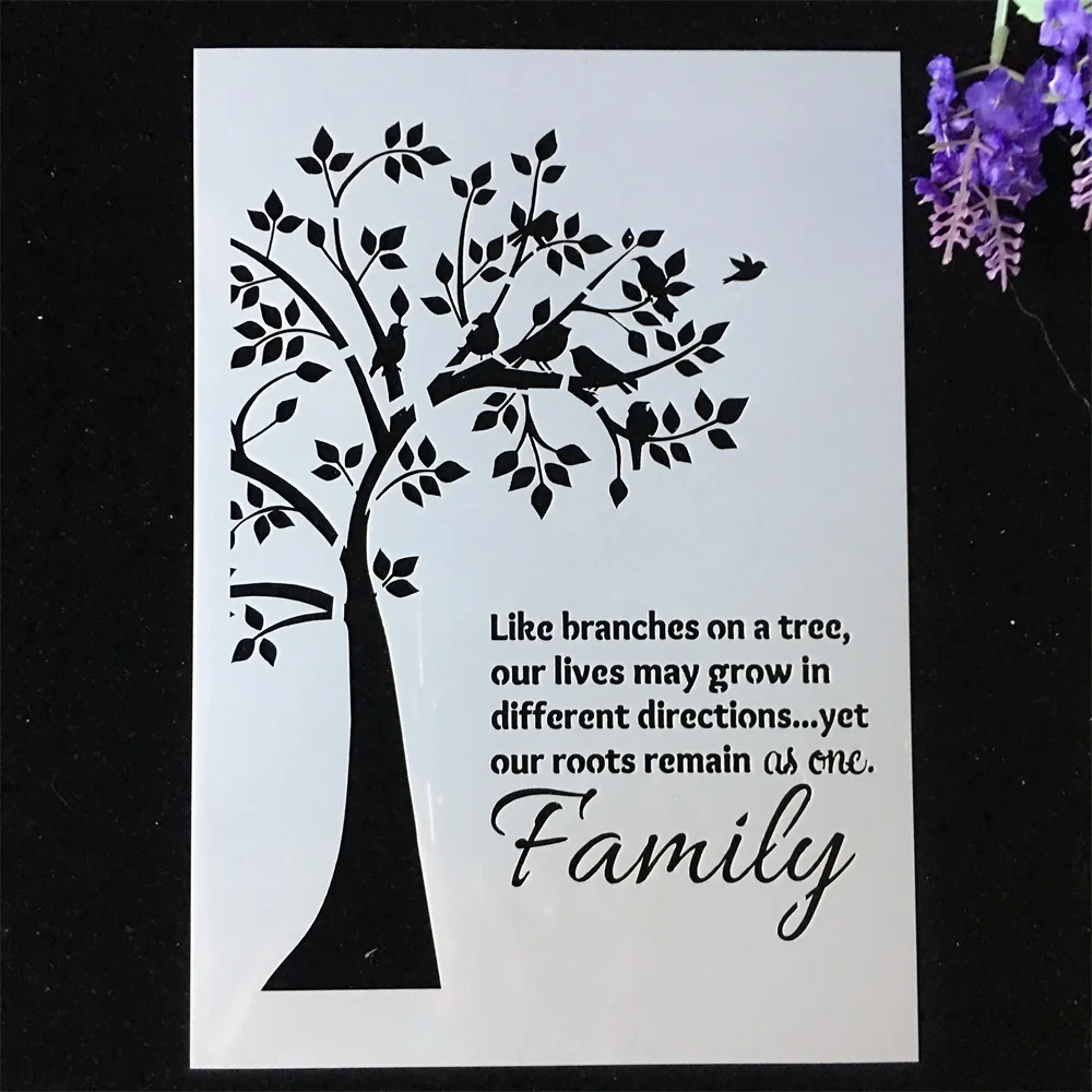 

1Pcs A4 29*21cm Tree Family Words DIY Layering Stencils Painting Scrapbook Coloring Embossing Album Decorative Card Template