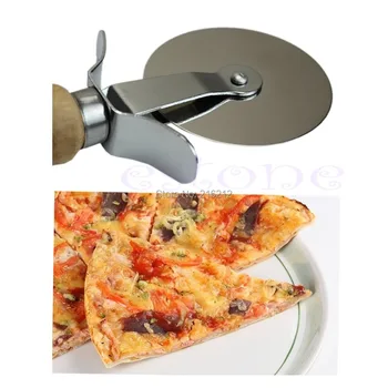 

New Arrive Stainless Steel Wood Handle Pastry Nonstick Pizza Cutter Wheel Slicer Blade Grip Tool