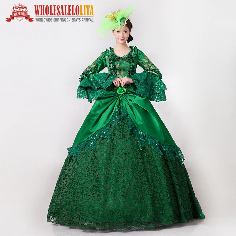 Бальное платье Marie Antoinette Medeival зеленое с шлейфом для нового Ренессанса|dress with|dress with