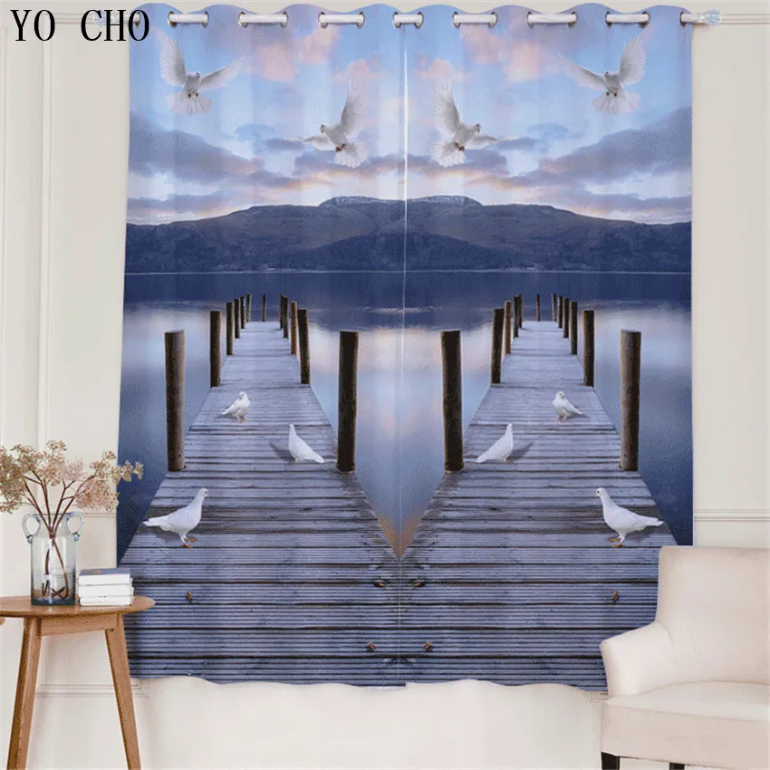 Yo Cho 2 unids palomas blancas patrón ventana cortinas para niños dormitorio Decoración para el hogar cocina cortinas ojal Top proceso