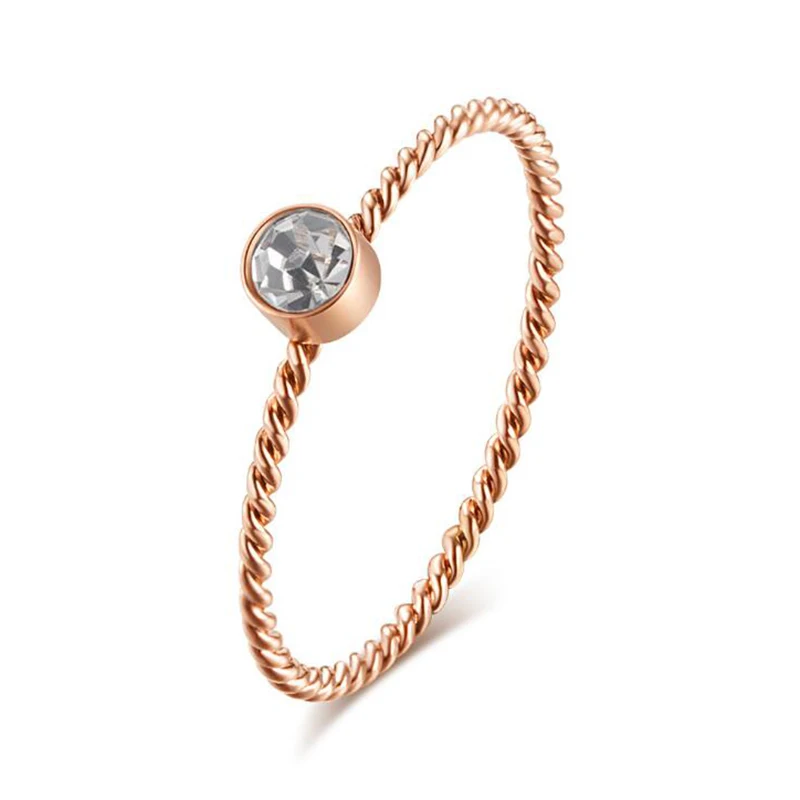 Женское маленькое кольцо из розового золота Цвет Витой нержавеющей стали обруч для женщин AAA+ кубический с цирконием Свадебное обручальное кольцо