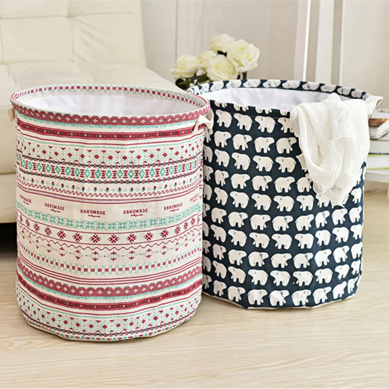 

Pattern Cotton Linen Collapsible Laundry Basket Dirty Clothes Storage Basket Hamper Toy Box Bag Storage Organizer Cute