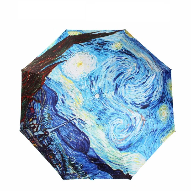 Складной зонтик со звездным небом для защиты от ветра и дождя для маленьких женщин, непрозрачный зонтик для взрослых, неавтоматический зонтик