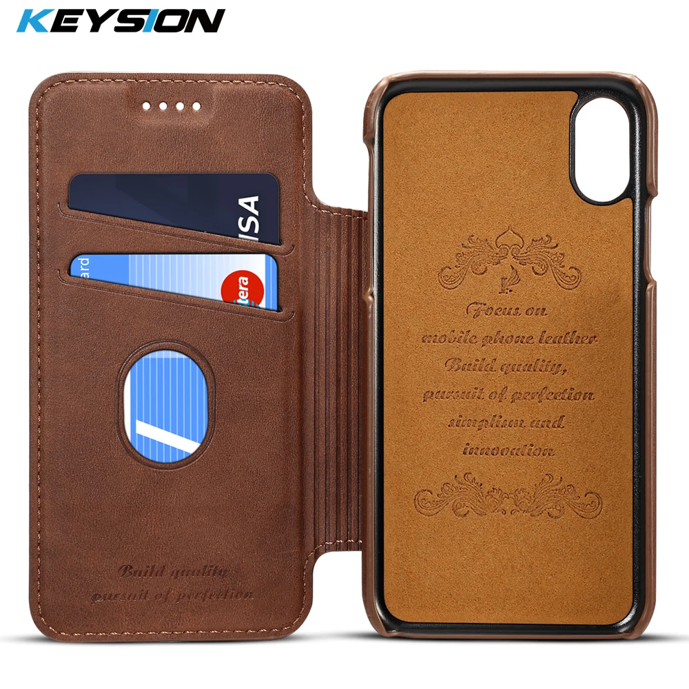 Keysion флип чехол для телефона iPhone X 8 7 6 Plus Роскошный кожаный кошелек с отделениями