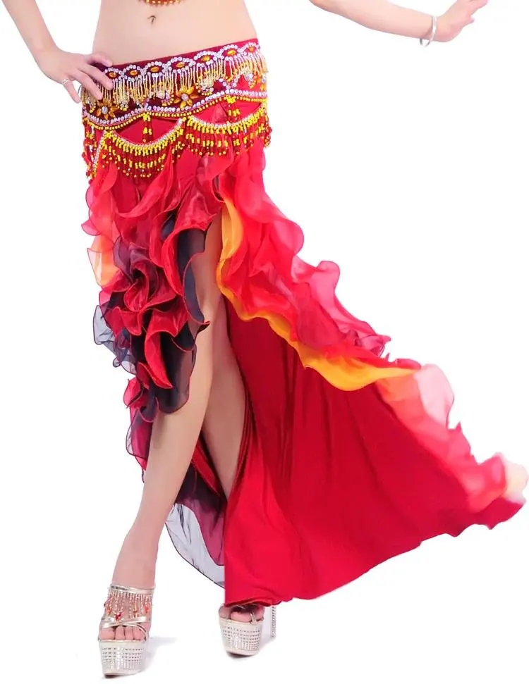 Мода/горячая NWT сексуальный танец живота костюм юбка с одной стороны Разрезы Юбка-Лотос 4 цвета(без пояса - Цвет: Red