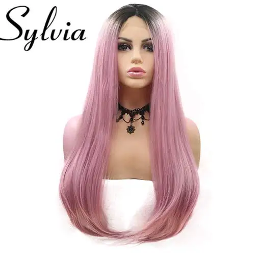 

Sylvia Pink 2T Ombre Natural Wave U Part Lace front Wigs with Dark Roots middle parting soft U -Shape machine made wigs