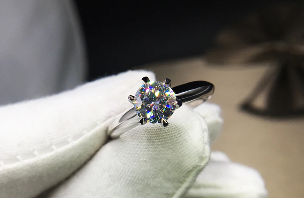 14 K белое золото 925 серебро 3.0ct 9 мм круглый блестящий срез GH цвет Moissanite кольцо Свадебные украшения вечерние кольцо на головщину