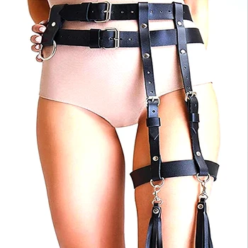 

Women Punk Double Waist Harness Belt Faux Leather Rock Adjustable Harajuku Waist Belt Leg Belt with Tassel Women Belt For Party