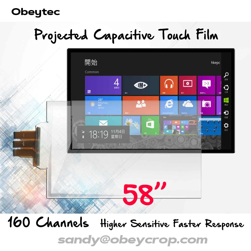 

Obeytec 58" Transparent Interactive Touch Film, 10 touch points, Flexible Foil, SIS controller, Customize Size, Factory OEM
