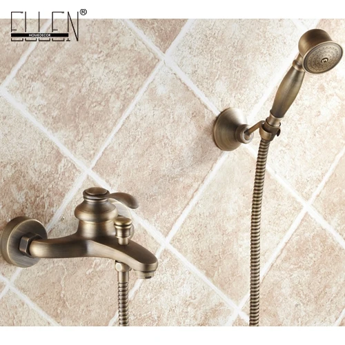 

Wall Mounted Antique Bath Shower Faucet With Hand Shower Bathtub Mixer Tap Hot and Cold Bathroom Faucets EL8306