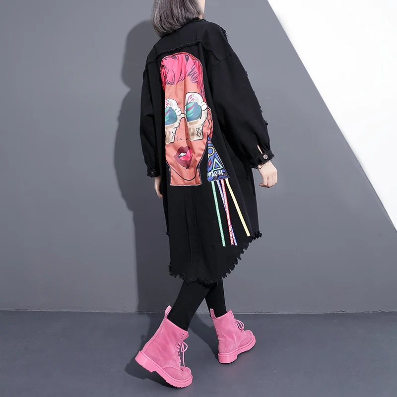 Femmes Automne Jean Manteau Punk Dy117 Noir Denim Outwear 2018 Printemps Ulzzang Usage Rock Vêtements Tranchée Déchiré Externe 0Pwk8nOX