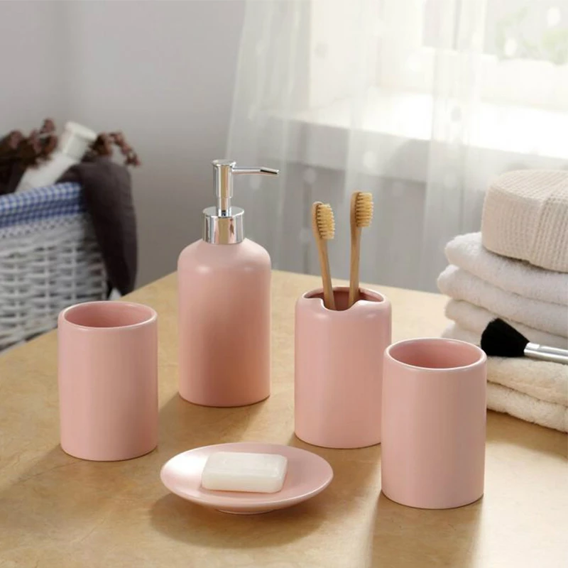 

Solid Ceramic Bathroom Accessories Set Inclu Toothbrush Holder Dish Soap Dispenser Kit Bathroom Decoration Accessories