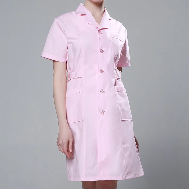Униформа медсестры длинный халат для женщин Зимний костюм медика куртка полная длина поли хлопковое для спа косметолога ветеринарная Рабочая одежда - Цвет: Pink Short Sleeve 3